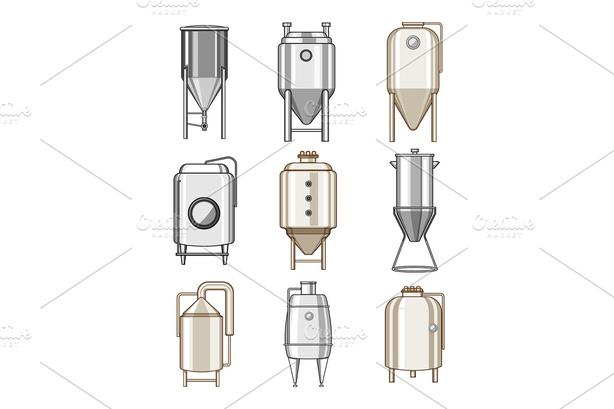 Fermentation tanks collection, an Illustration by pikepicture