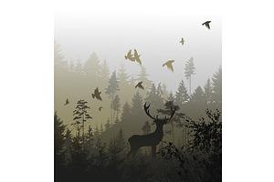 Deer in a foggy forest. hand drawing, an Illustration by Nenahliadava Design