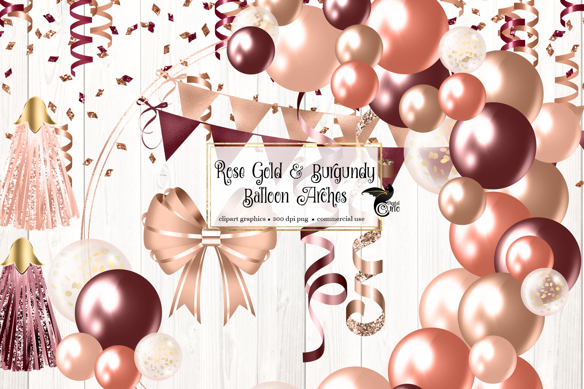 Rose Gold and Burgundy Balloon Arch, an Illustration by Digital Curio