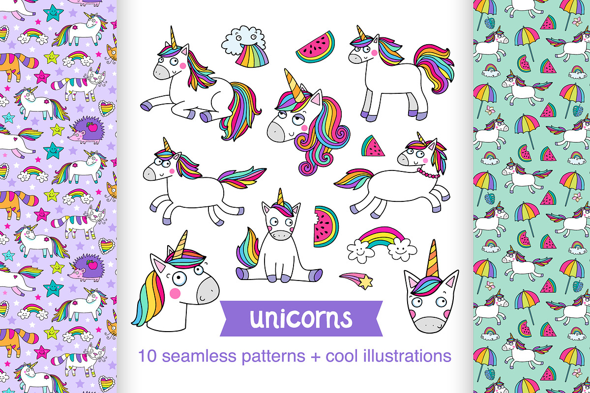 Unicorns: patterns and illustrations, an Animal Illustration by natsa (Photo 1 of 6)