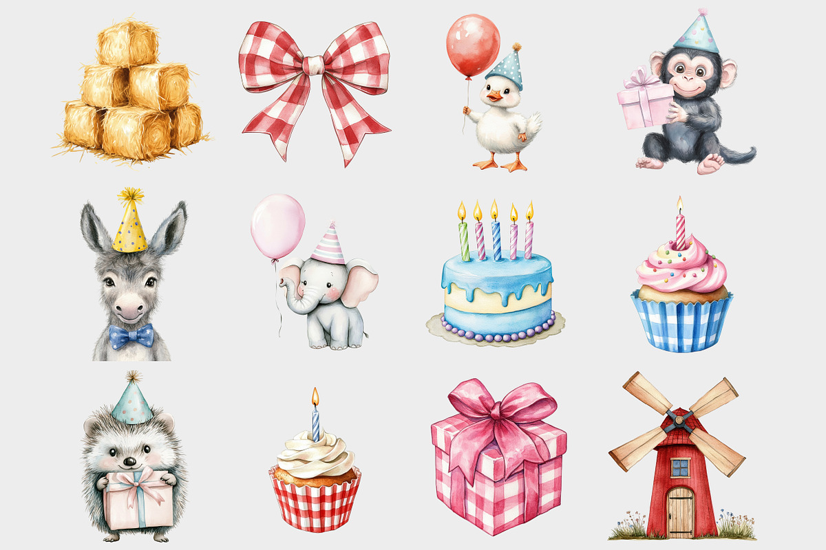 Watercolor Farm Birthday Clipart, a Seasonal Illustration by Design Market (Photo 2 of 4)