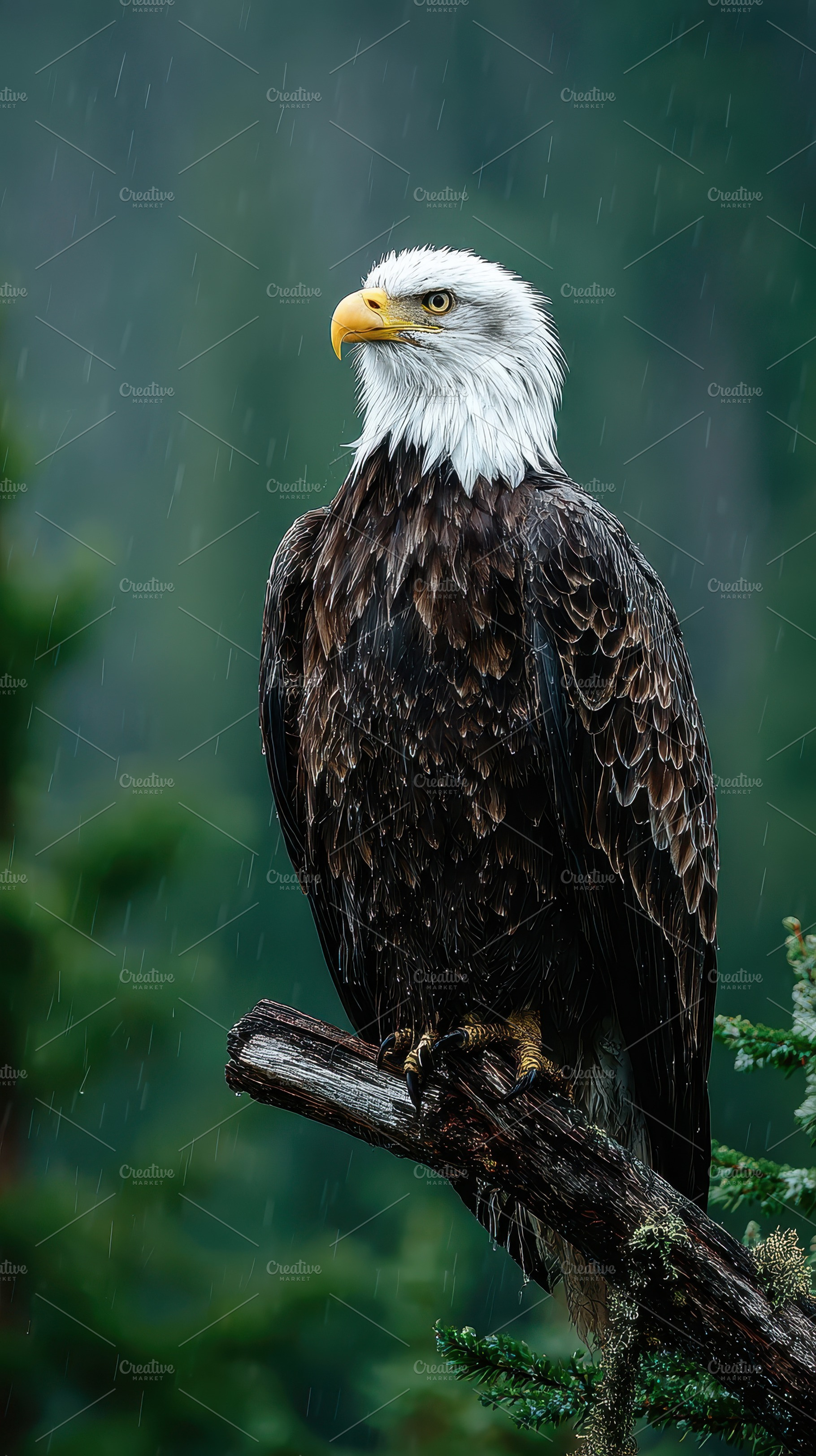 Majestic Bald Eagle in the Rain Fore, a Photo by Pixeness Studio