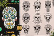 100 Decorative Vector Skulls, a Decorative Illustration by pixaroma (Thumbnail 37 of 37)
