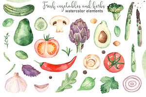 Vegetables And Herbs Watercolor