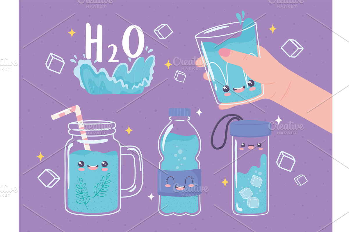 drink water collection, a Food Illustration by studiogstock