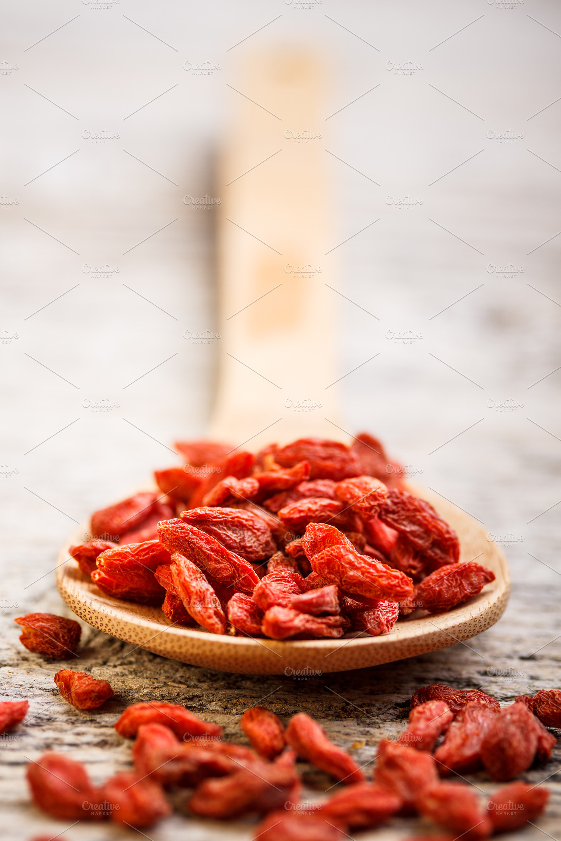 Dried goji berries featuring goji, berry, and tablespoon