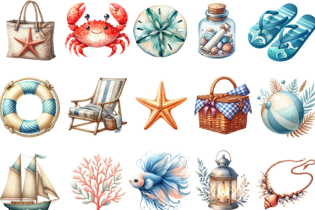 Coastal Summer Sublimation Clipart, an Illustration by Designking (Photo 2 of 4)