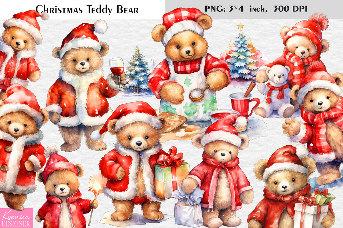 Christmas Teddy Bear Clipart, a Graphic by Kseniia_designer's shop (Photo 1 of 5)