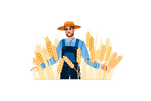 Happy farmer standing in wheat field, an Object Illustration by pikepicture
