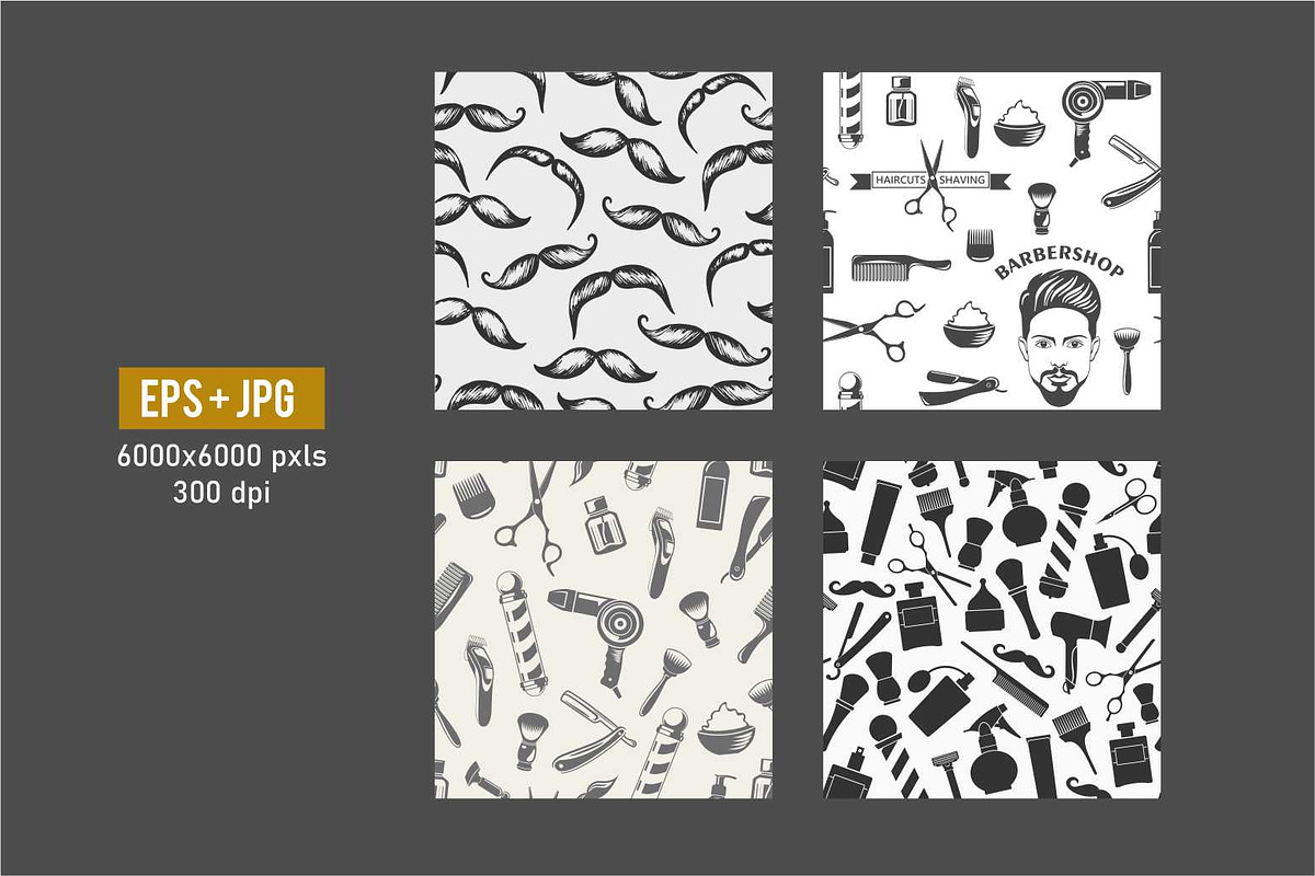 Barbershop Monochrome Patterns Set, a Pattern Graphic by LoveDesignShop (Photo 2 of 2)