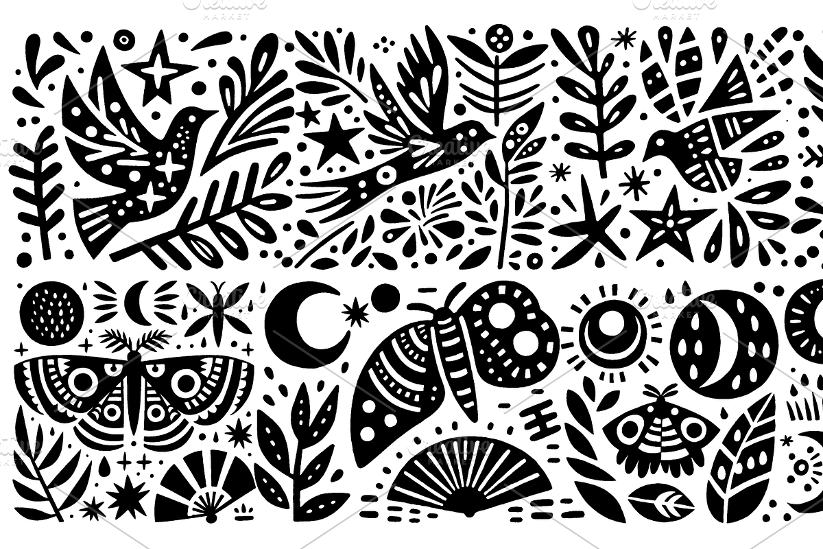 Vintage Birds Folk Art, a Decorative Illustration by devastd (Photo 12 of 28)