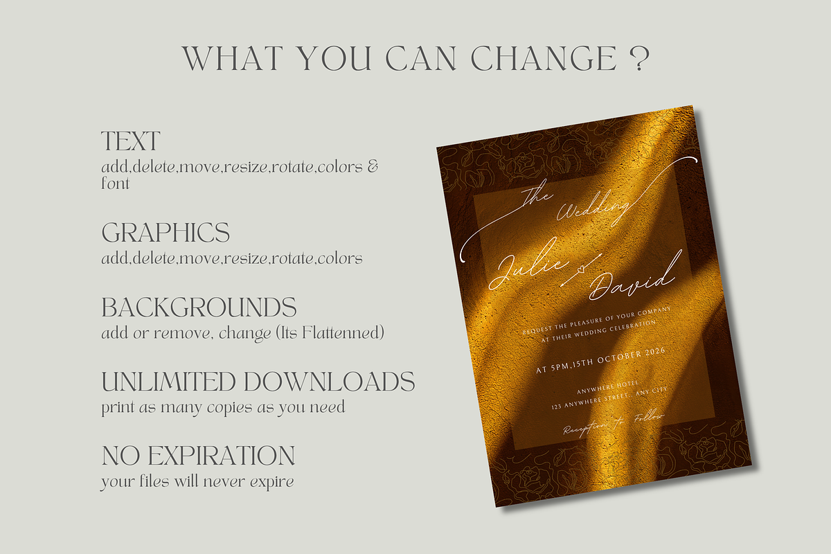 Modern Gold Wedding Invitation, an Invitation Template by InvitingStorys (Photo 10 of 11)