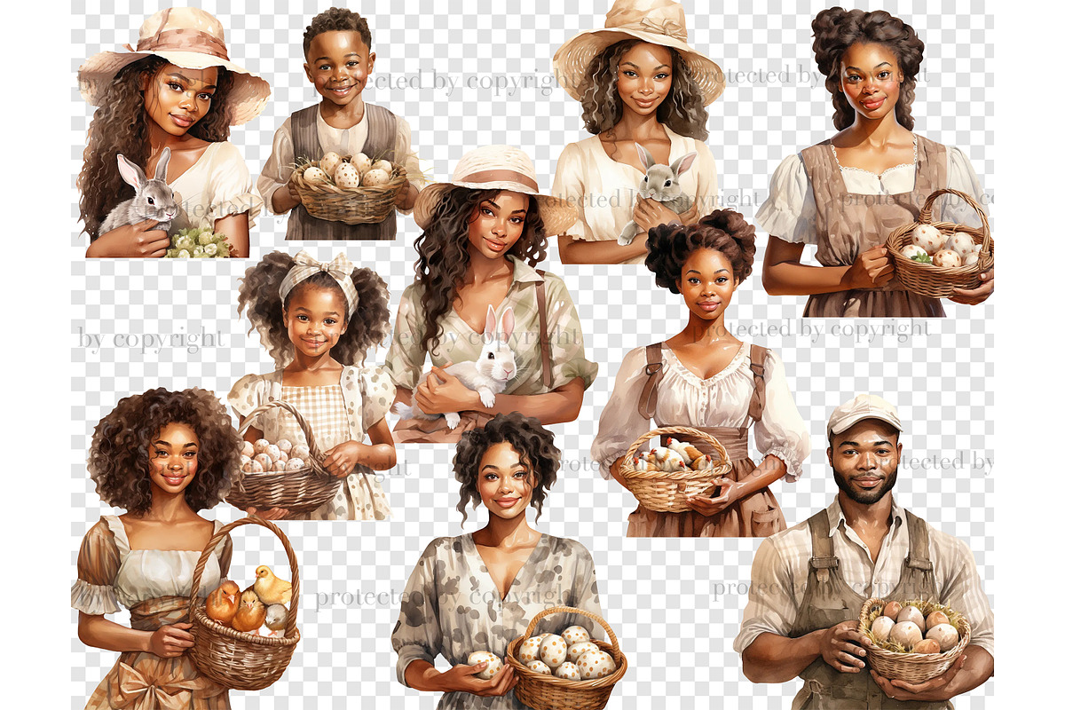 Rustic Easter Clipart | Black Girls, a Seasonal Illustration by GlamArtZhanna (Photo 4 of 4)