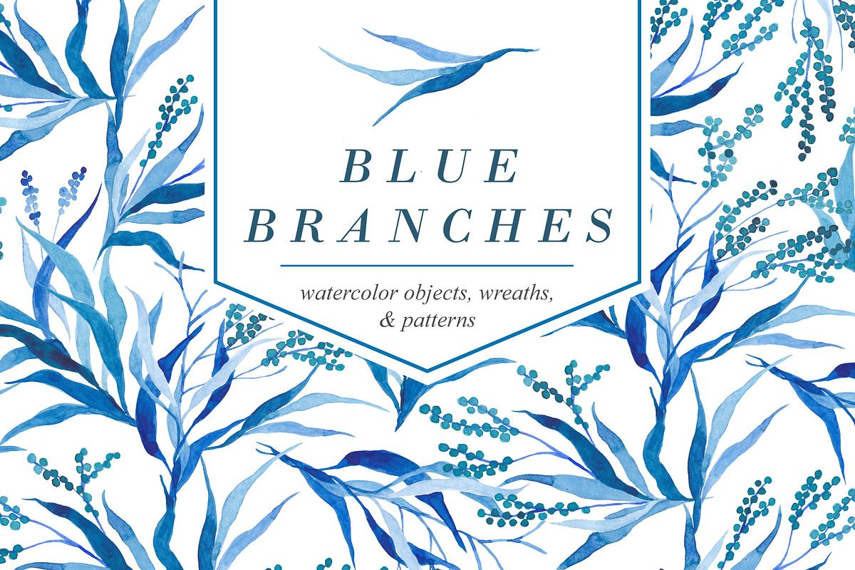 Watercolor design set in blue tones, an Illustration by Yashroom (Photo 1 of 5)