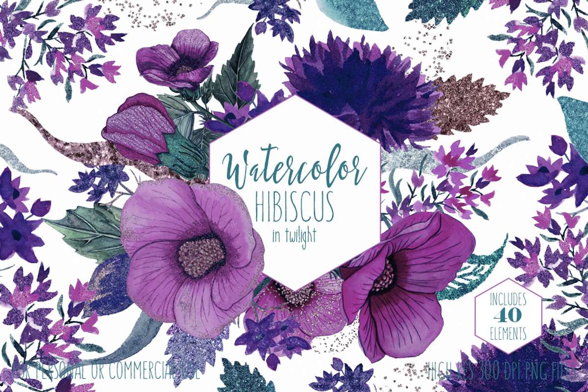 Twilight Tropical Watercolor Floral, an Illustration by ClipartBrat Graphics (Photo 1 of 5)