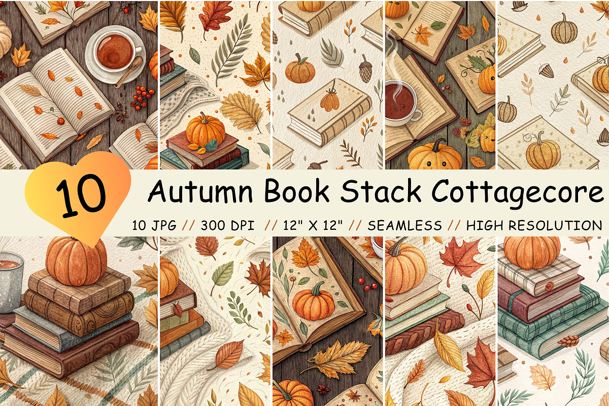 Autumn Book Cottagecore Patterns, a Pattern Graphic by FloridPrintables (Photo 1 of 11)