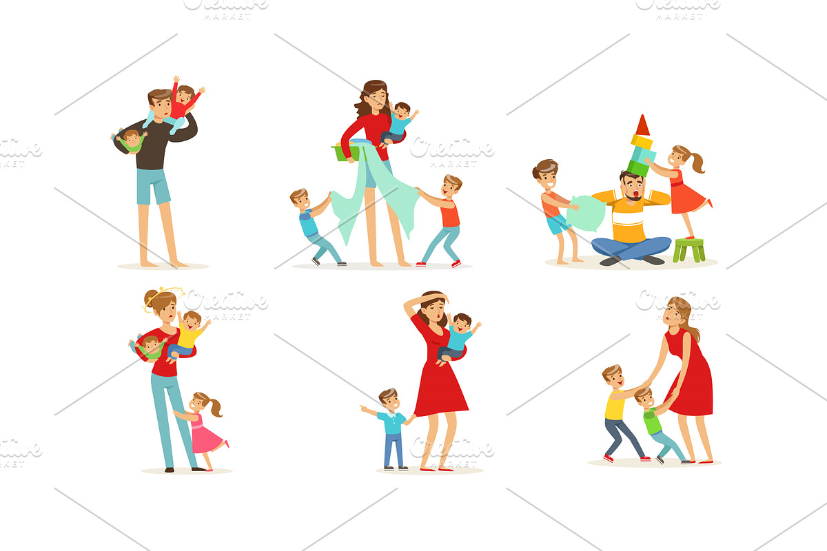 Tired Young Parents Exhausted with, a Person Illustration by TopVectors