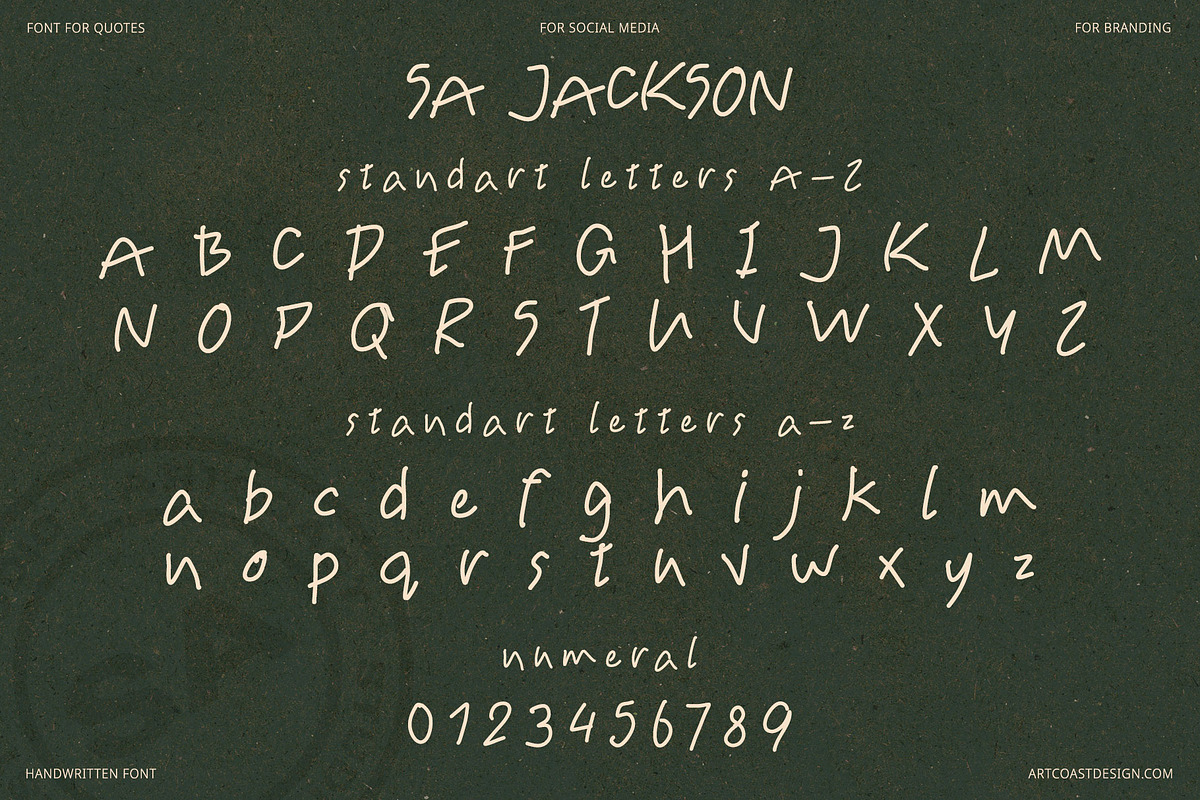 SA Jackson Handwritten Font, a Handwritten Font by Artcoast Fonts (Photo 2 of 8)