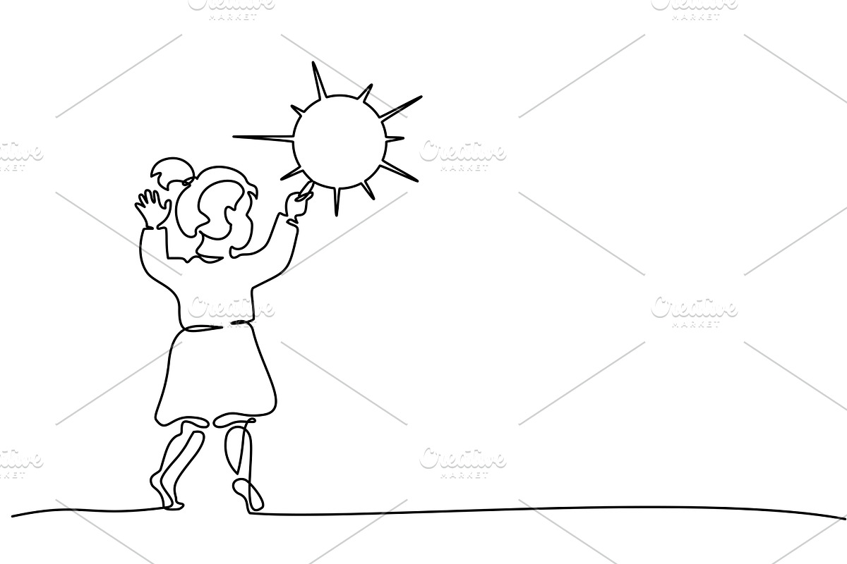 Small girl drawing sun on wall, a Person Illustration by Valenty