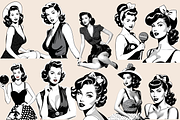 75 Retro Pin Up Girls Bundle, a Decorative Illustration by ClipArtTime (Thumbnail 2 of 4)