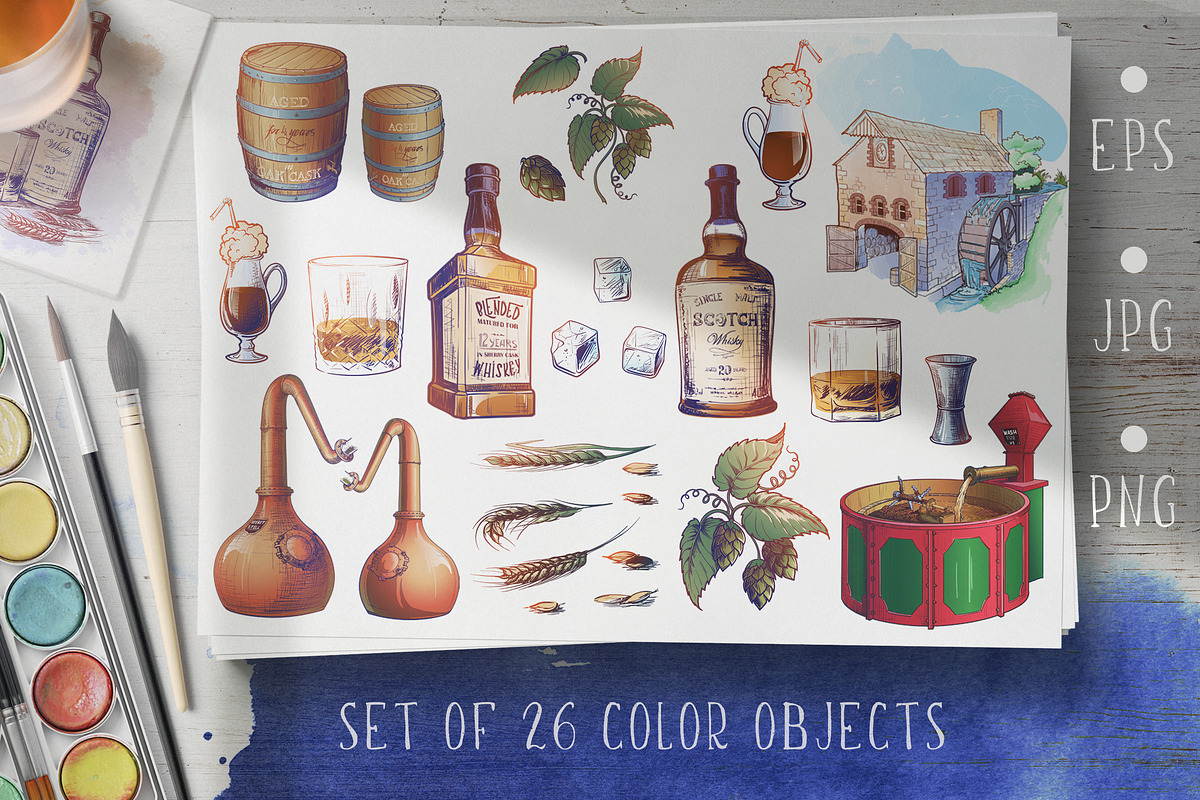 WHISKEY DESIGN SET - COLOR EDITION, an Object Graphic by AntonPix Studio (Photo 1 of 4)