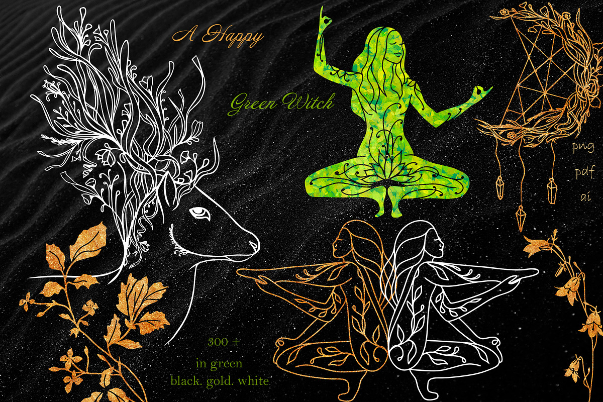 GREEN WITCH YOGA Line Art BUNDLE, a Graphic by ArtOLB (Photo 1 of 13)