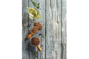 Flax seeds and flaxseed oil, copy, a Food & Drink Photo by Fascinadora