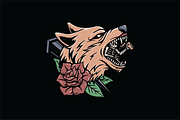 Wolf Skull with Skeleton and Rose, an Object Illustration by nomlimo.com (Thumbnail 1 of 3)