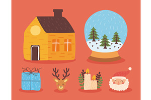 six christmas holiday icons, an Illustration by studiogstock