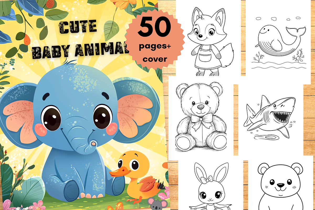 Cute Baby Animal Coloring Books, an Animal Illustration by LA Design (Photo 1 of 10)