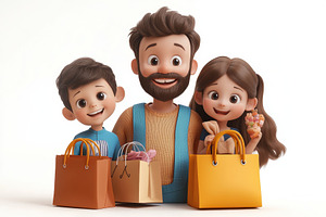 Happy family enjoying a shopping day, a Photo by Tanuart
