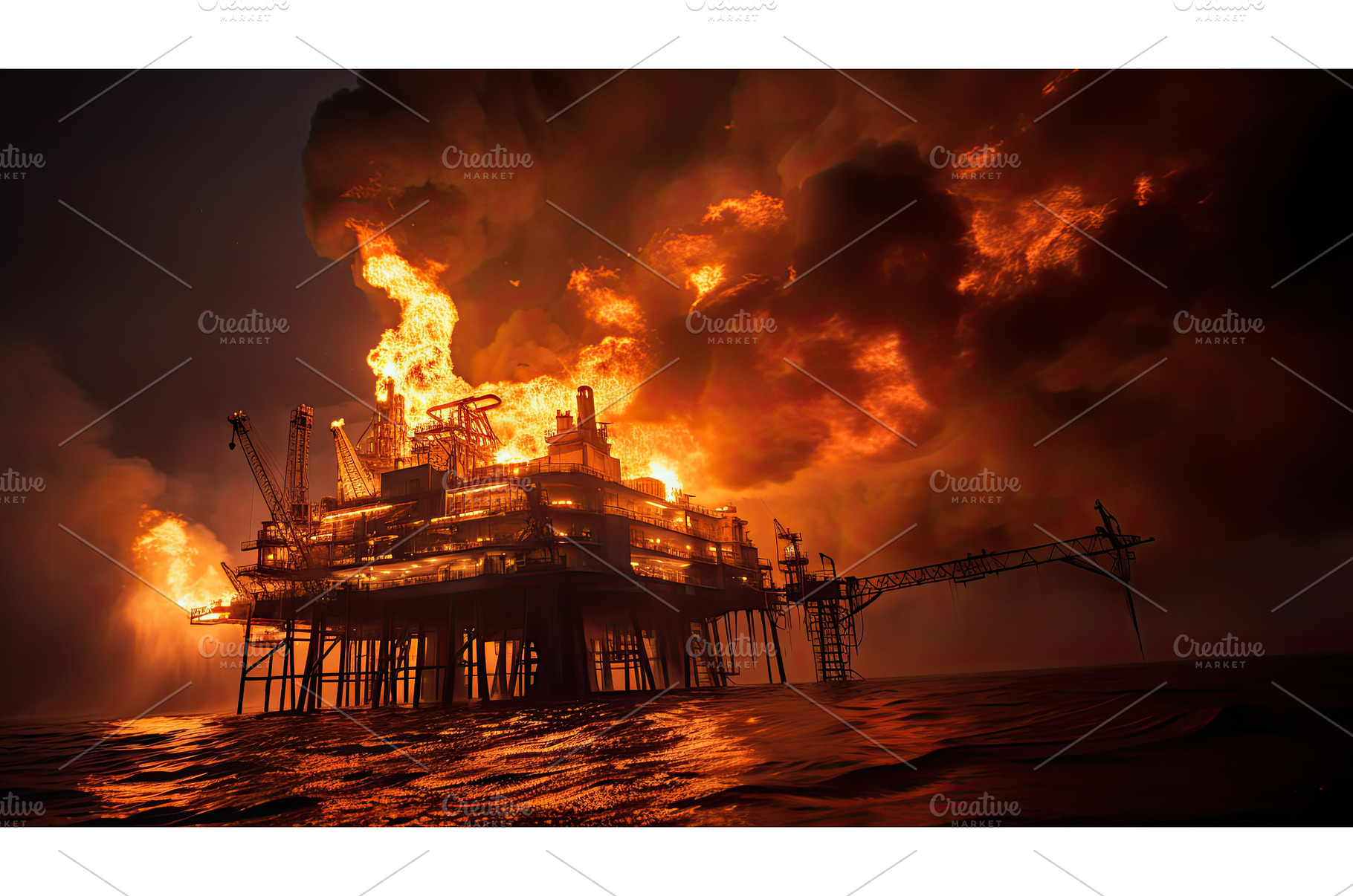 scene oil rig fire ai generated, a Background Photo by pikepicture