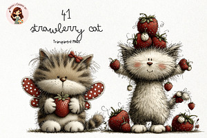 Strawberry Cat PNG Clipart, an Animal Illustration by Nicolle's Colorful Art