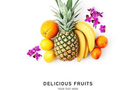 Pineapple, banana, lemon and orange