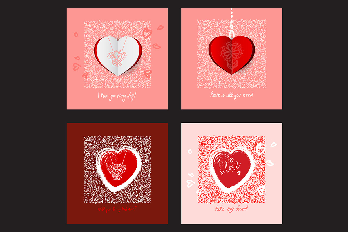 Valentine`s Day Greeting Cards, an Illustration by GalaStudio (Photo 2 of 5)