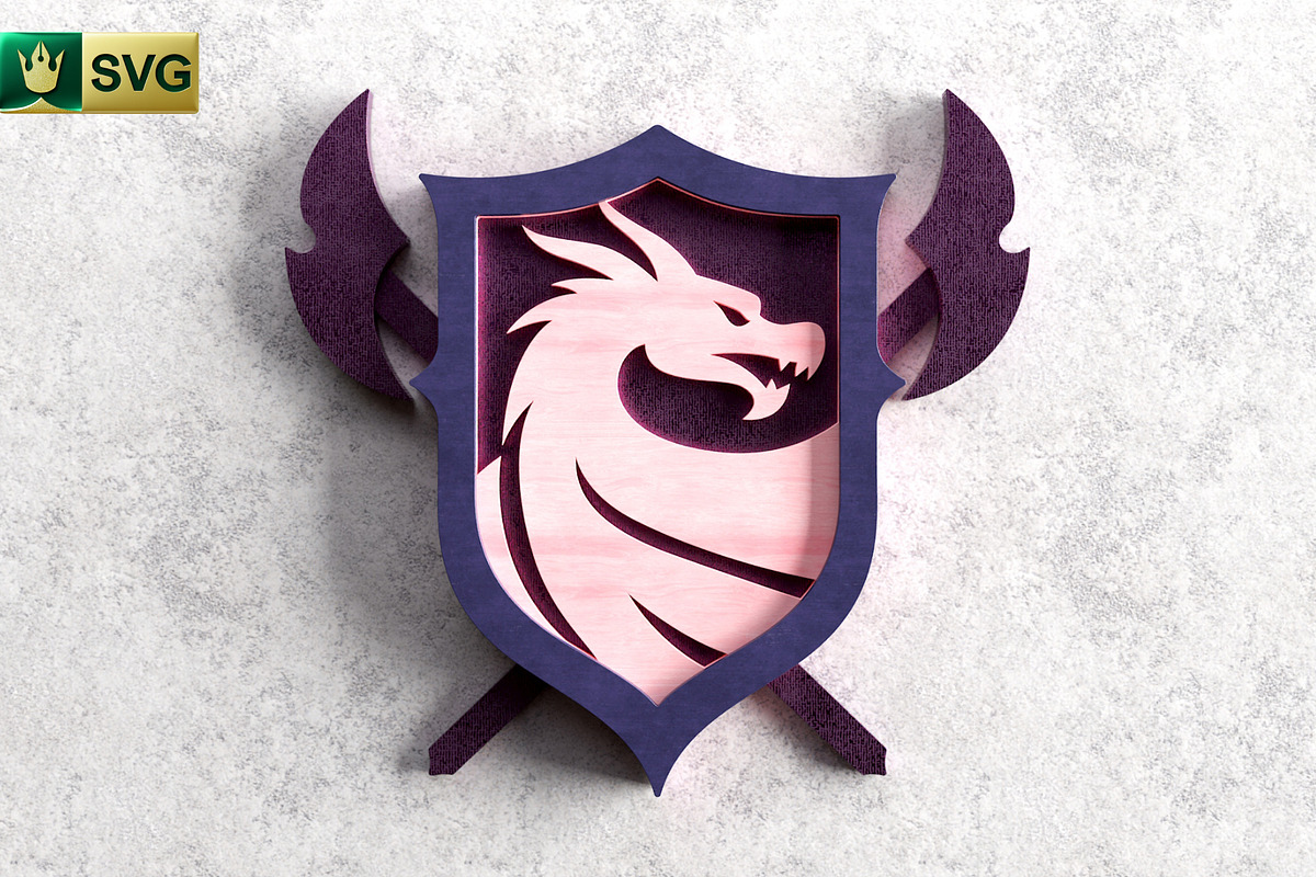 Dragon Shield 3D Layered SVG, an Object Graphic by pixaroma (Photo 10 of 10)