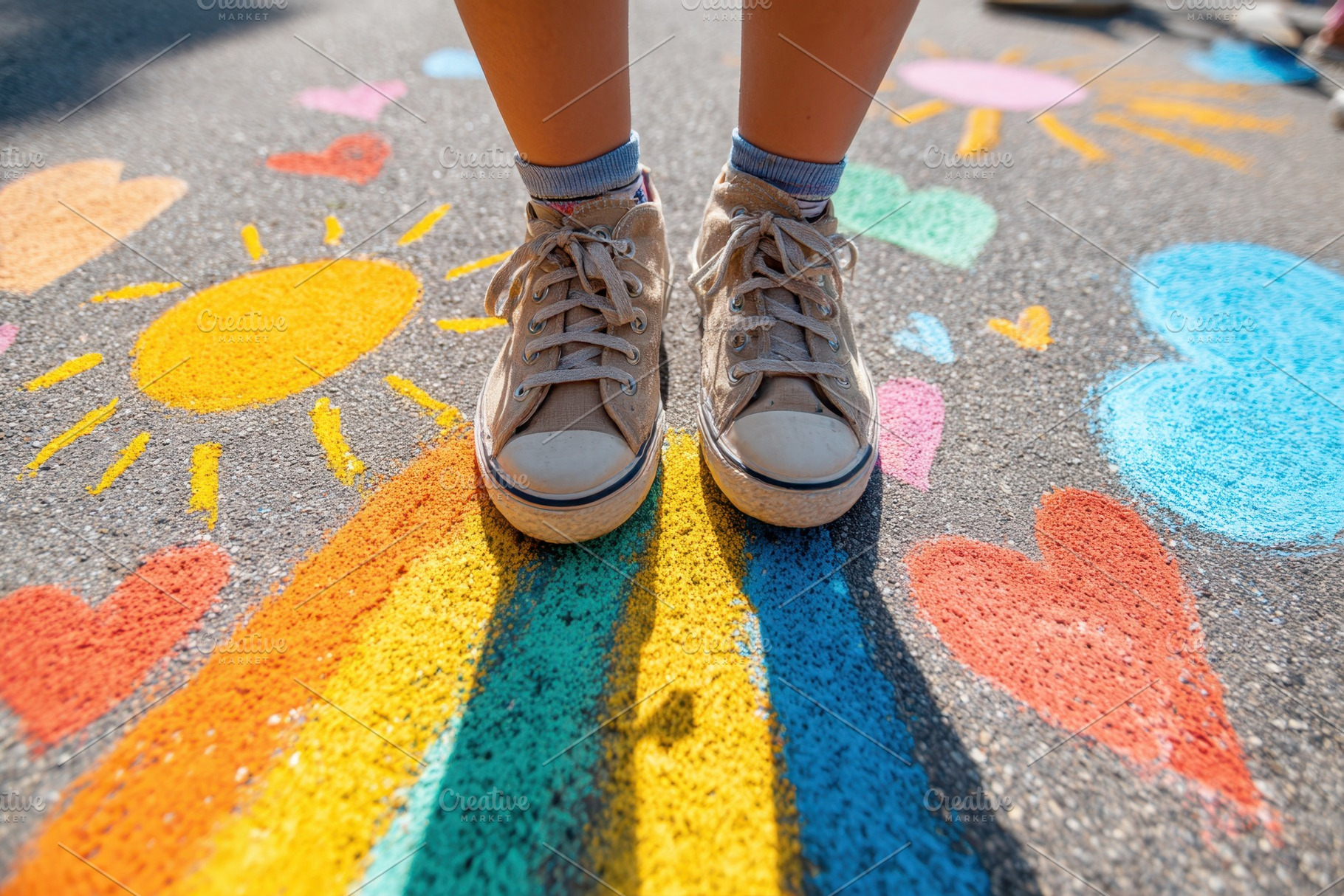 Colorful sidewalk art with sneakers, an Arts & Entertainment Photo by AlyaAnd