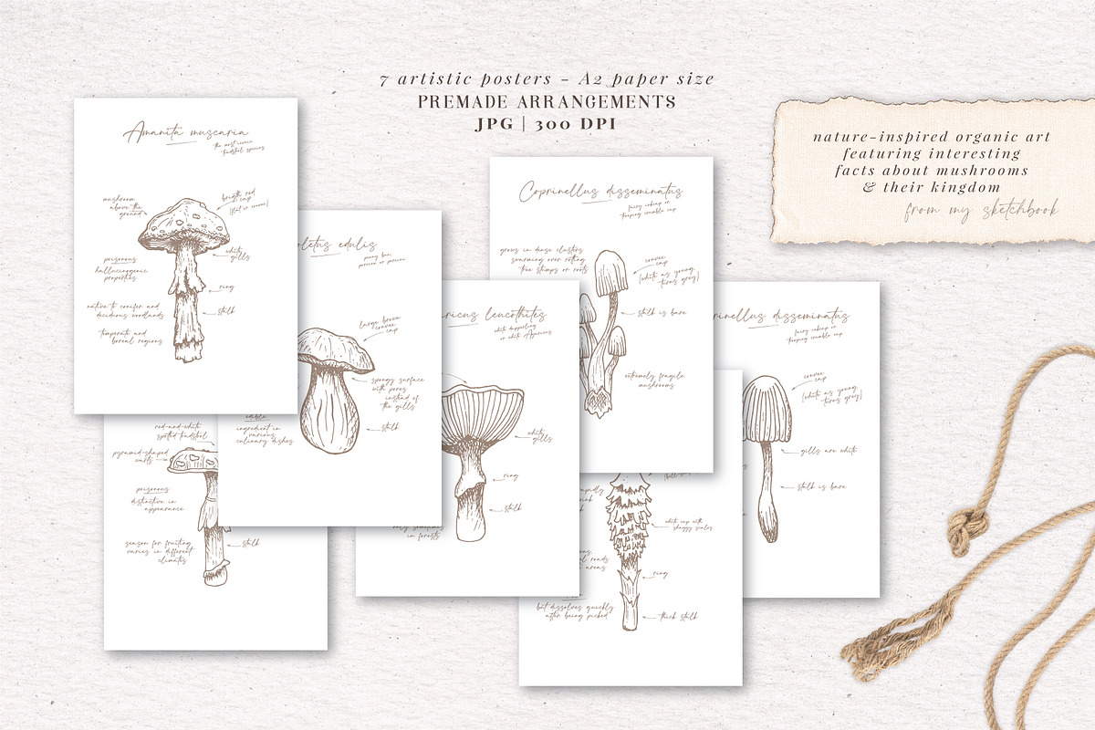 Sketchbook Mushrooms Vintage Art, a Decorative Illustration by Pigment Café (Photo 3 of 7)