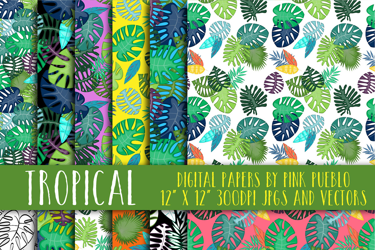 Tropical Leaf Patterns & Backgrounds, a Pattern Graphic by PinkPueblo (Photo 1 of 2)