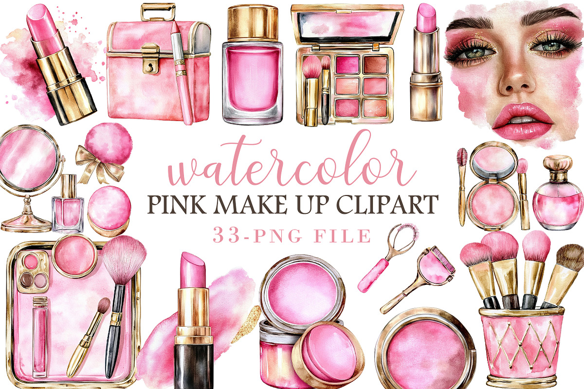 Watercolor Pink Make up Clipart, an Illustration by Libby Wishes (Photo 1 of 5)