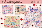 Floral cat clipart and pattern, an Illustration by NataKa (Thumbnail 6 of 9)