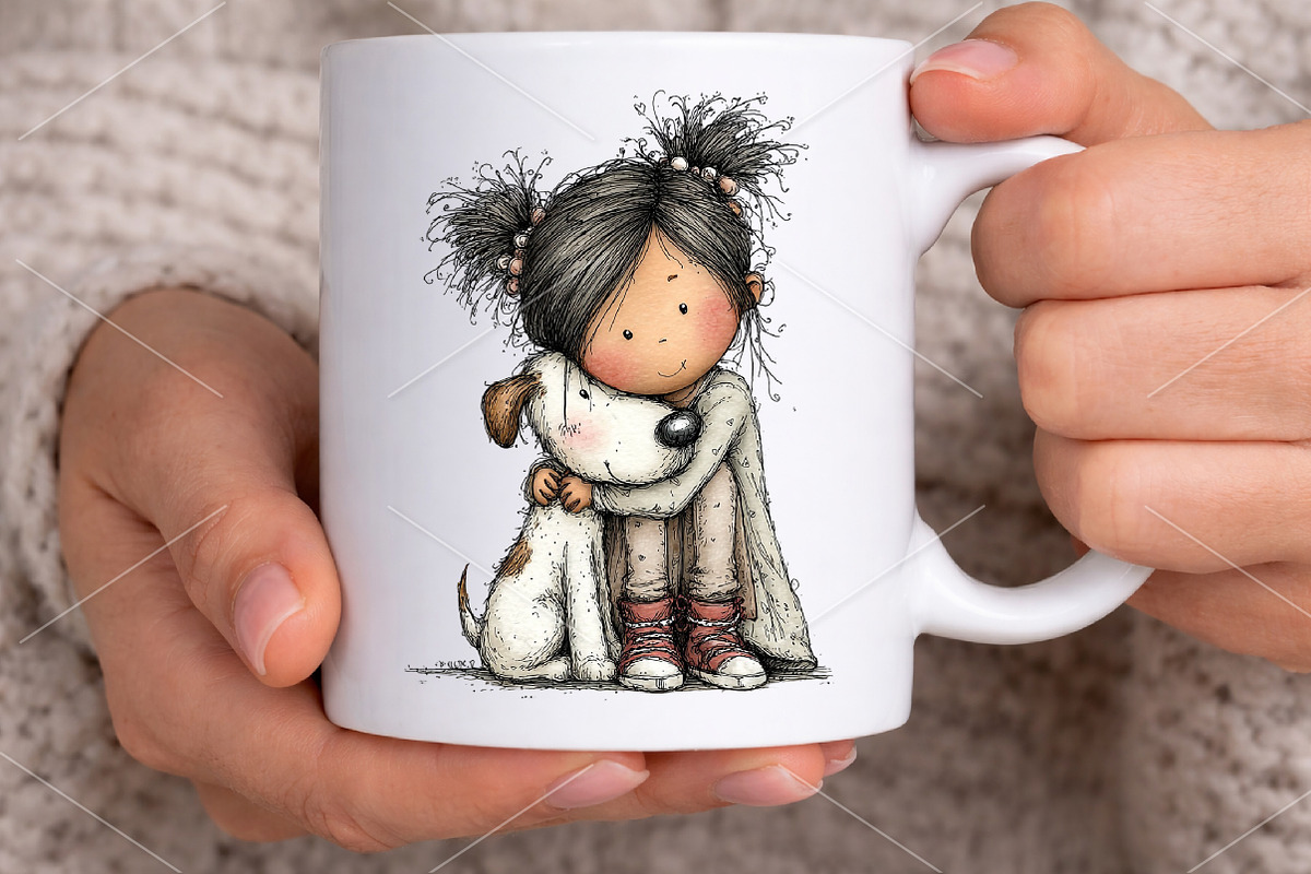 Whimsical Girl & Dog Love Clipart, a Seasonal Illustration by Canvas Craft (Photo 6 of 7)