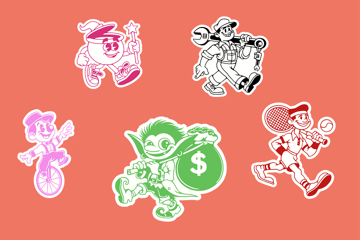 Retro Mascot Sticker Bundle, an Object Illustration by HunEyy (Photo 4 of 8)
