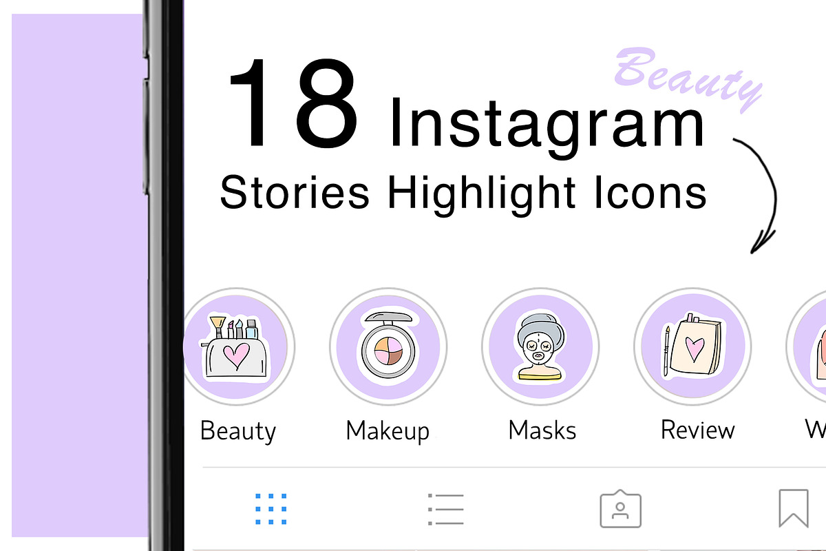 18 Instagram Icons BEAUTY PACK, a Social Media Template by Kristina Dubnovitskaya (Photo 1 of 6)