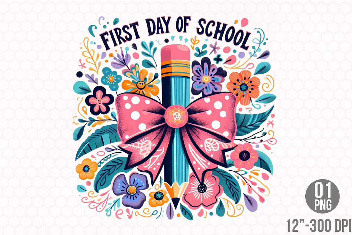 First Day of School Bow Pencil PNG, an Illustration by Designking (Photo 1 of 4)