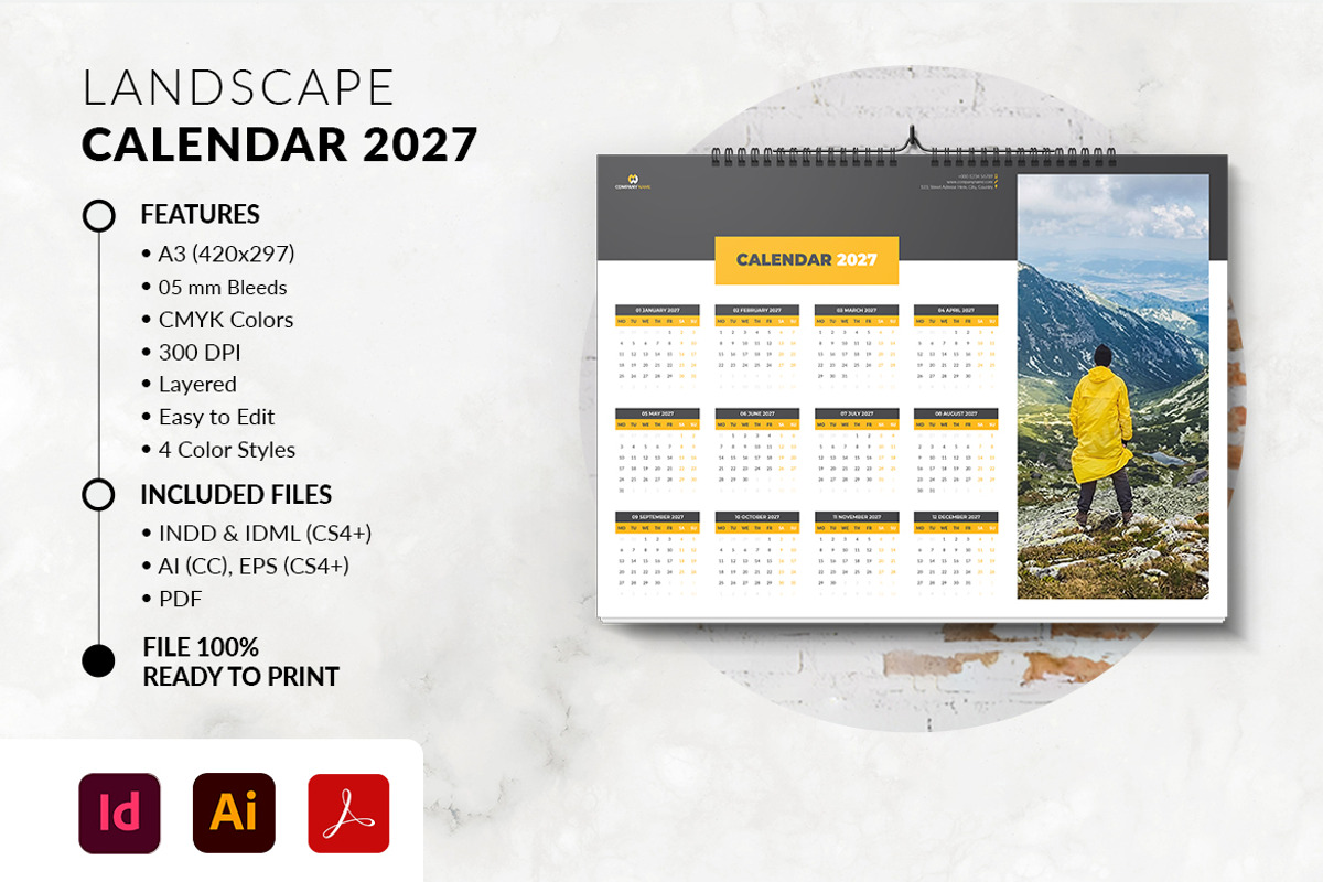 Landscape Calendar 2027 Template, a Stationery Template by MstArtwork (Photo 4 of 5)