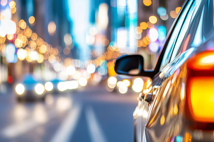 Blurred motion of car with bokeh fro, a Photo by Dvoevnore photos