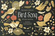 Birds and Flowers Floral Bundle., a Decorative Illustration by Red Ink (Thumbnail 1 of 10)