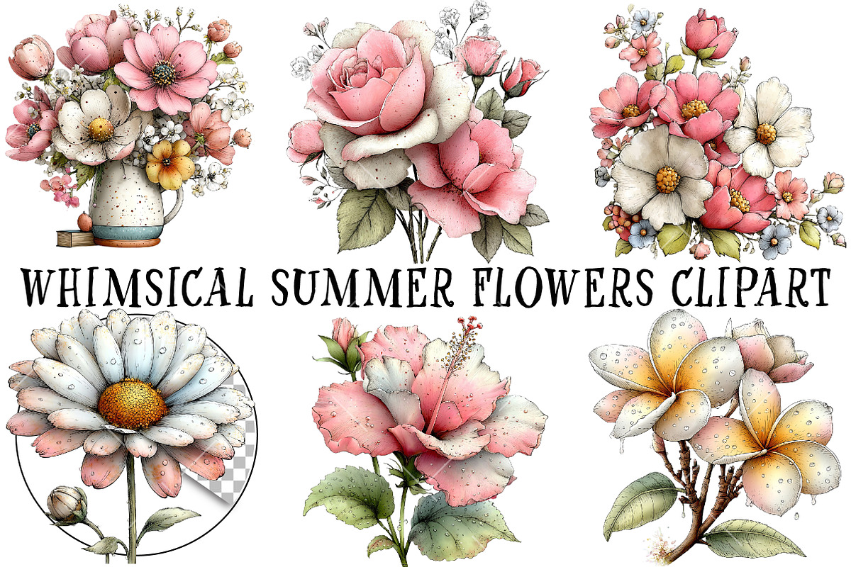 Whimsical Summer Flowers Clipart, an Illustration by OK Design (Photo 2 of 6)