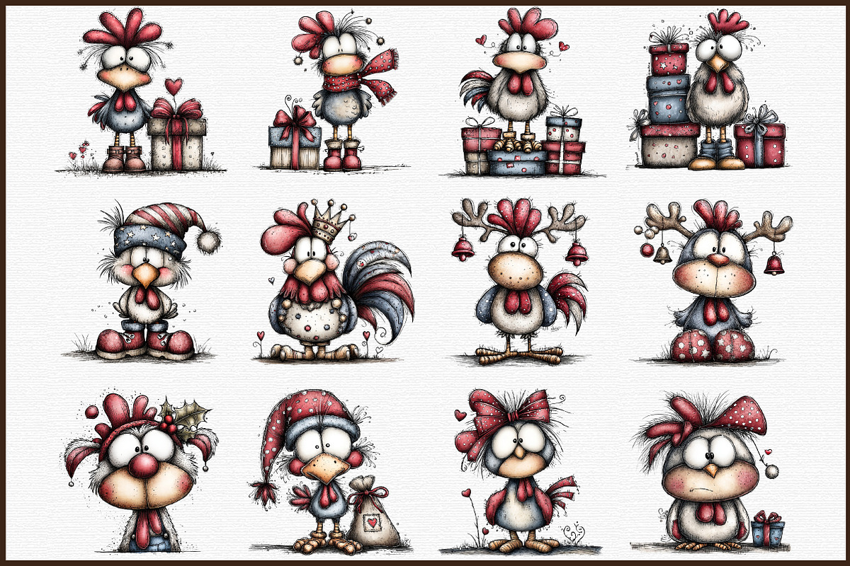 Quirky Christmas Rooster Clipart, an Illustration by Sublimation Artist (Photo 3 of 6)